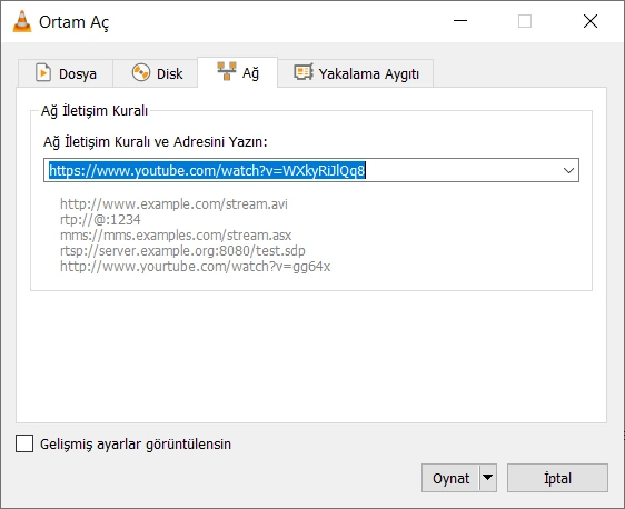 VLC Player ağ akışı