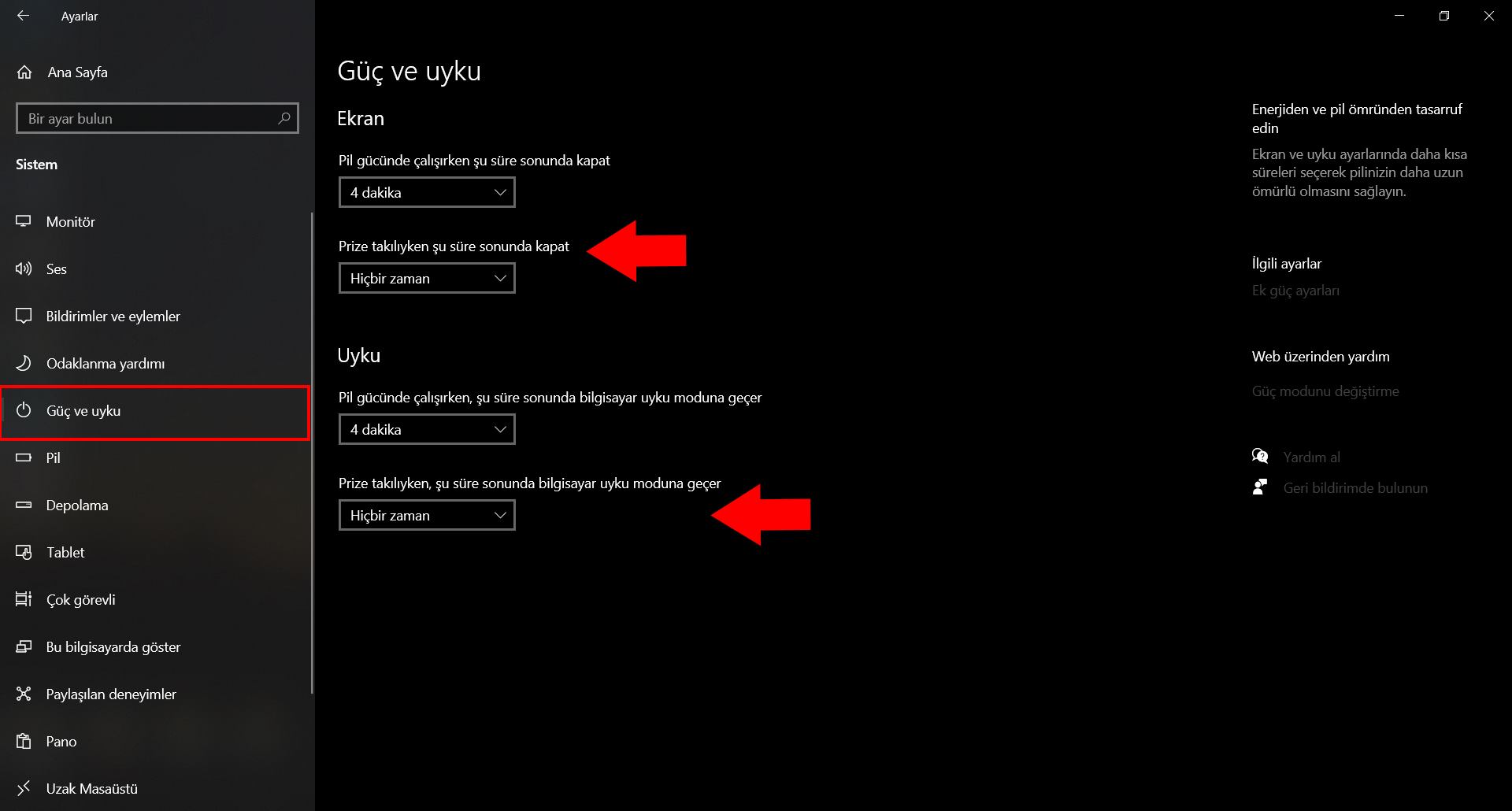 Windows 10 Uyku Modu