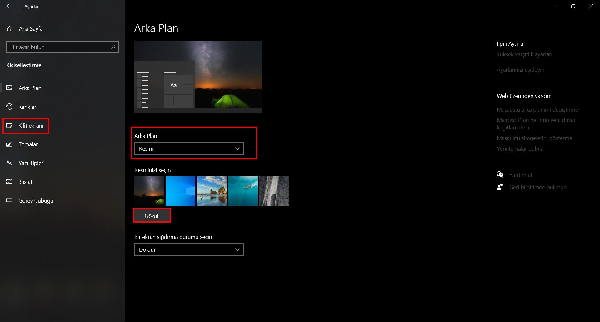 Windows 10 kilit ekranı resmi